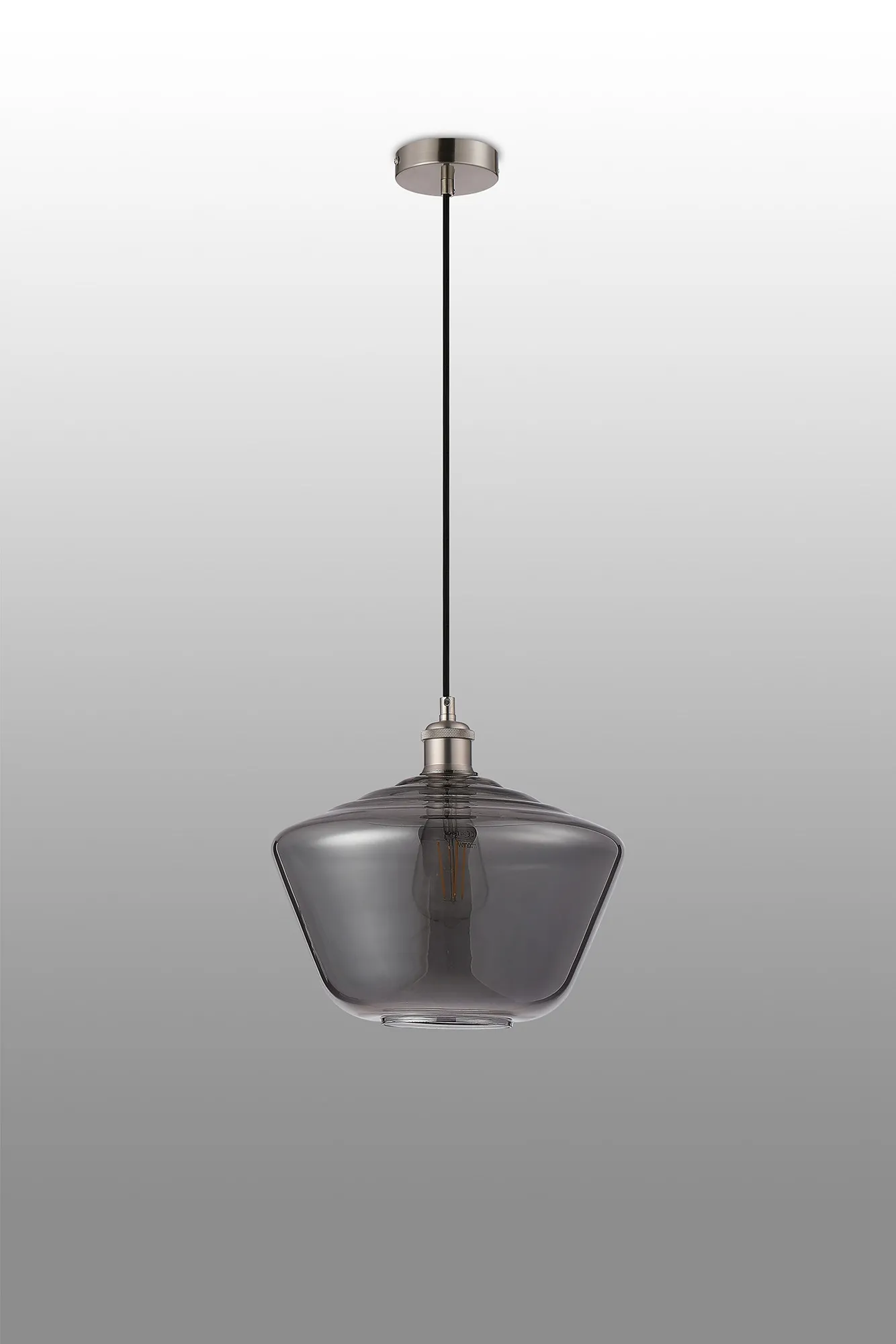Cawdor Single Pendant, 1 Light E27, Satin Nickel/Black/Smoke Hexagonal Glass DK1140  Deco Cawdor